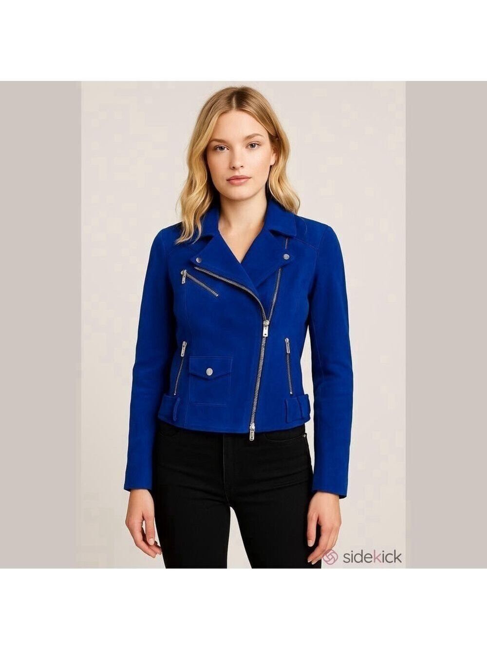 Karen Millen The Atelier 100% Lamb Leather Jacket Blue Small